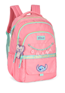 Mochila de Costas G Stitch Disney Luxcel | Rosa Salmão Turquesa | Ohana | Chaveiro Angel