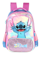 Kit Mochila de Costas G Stitch PINK Pelúcia + Lancheira Térmica Glitter Luxcel Disney (2 Peças)
