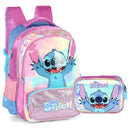 Kit Mochila de Costas G Stitch PINK Pelúcia + Lancheira Térmica Glitter Luxcel Disney (2 Peças)